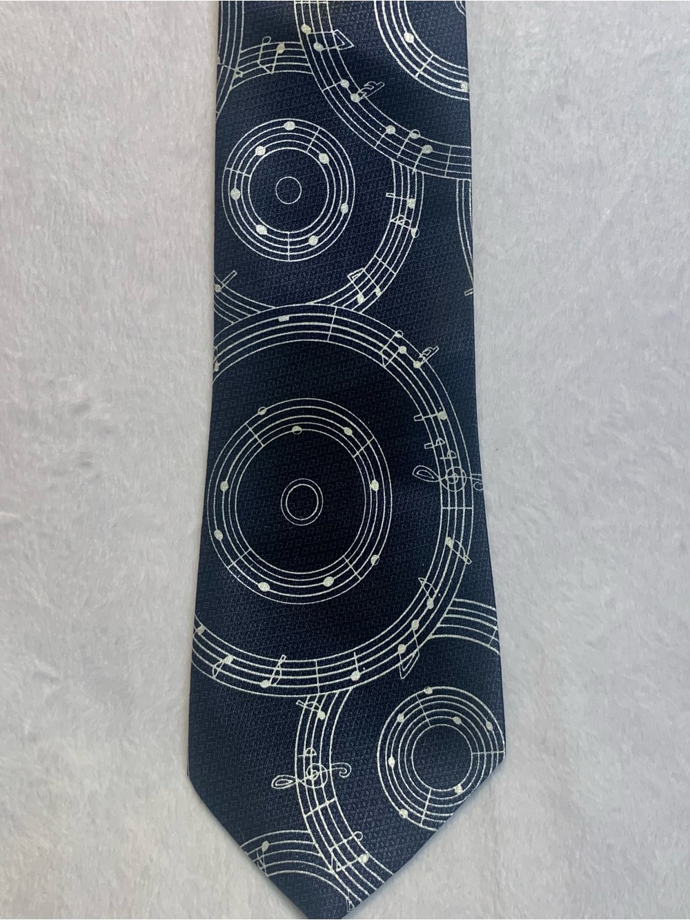 Dino Romaro Handmade Tie, Music Themed Design, Navy/White, Vintage